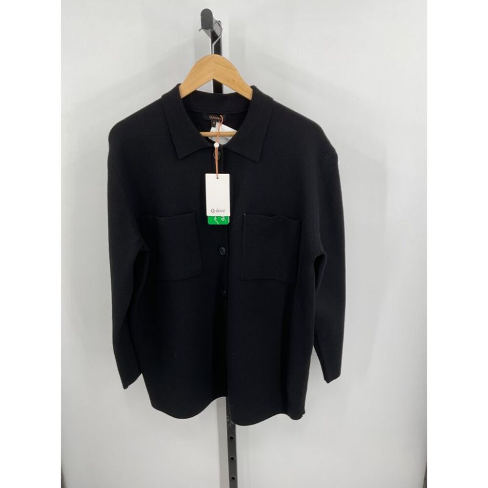 Quince Women's Eco-Knit Milano Stitch Oversized Shirt Jacket Black S